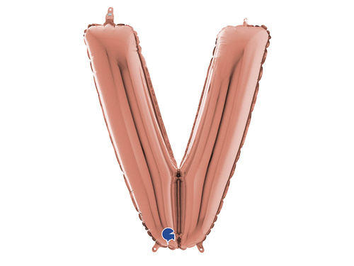 Balon foliowy litera V różowe złoto - 66 cm - 1 szt.