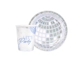Zestaw kubeczki + talerzyki papierowe Silver Disco lata 60 - 12 szt.