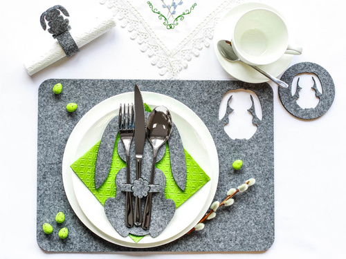 Etui na sztućce z filcu - Zajączek Wielkanocny - 2 szt.