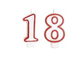 Świeczki cyferki z czerwoną obwódką - 18 - osiemnastka - 2 szt.