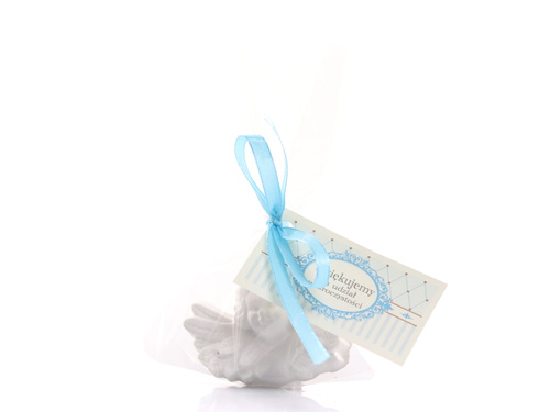 Aniołek gipsowy z niebieską kokardką - 1 szt.