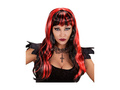 Czarna peruka Halloween z czerwonymi pasemkami