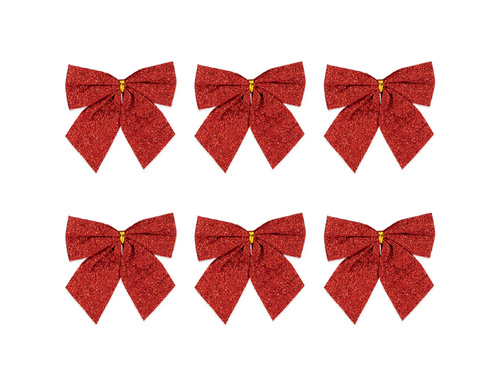 Kokardy czerwone brokatowe - 8 cm - 6 szt.