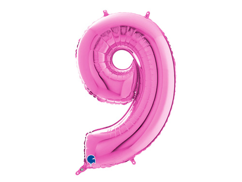 Balon foliowy cyfra 9 fuksjowa - 66 cm - 1 szt.
