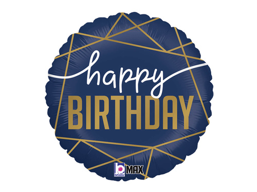 Balon foliowy Happy Birthday granatowy - 46 cm - 1 szt.