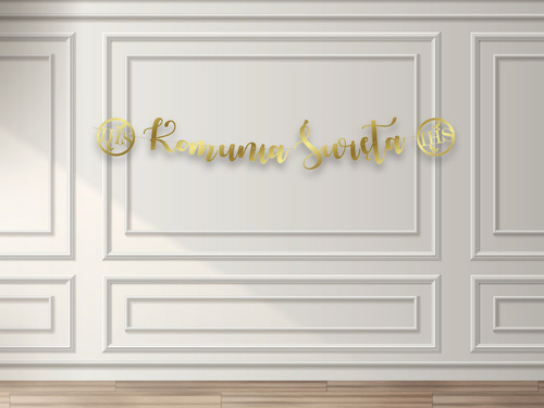 Baner z napisem Komunia Święta złoty - 140 cm - 1 szt.