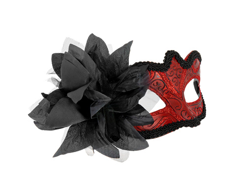 Maska karnawałowa z kwiatem - czerwona - 1 szt.