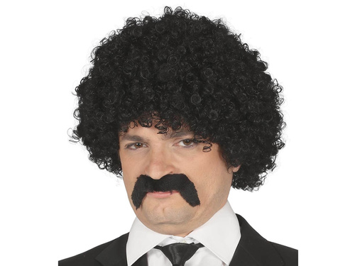 Czarna peruka z kręconymi włosami i wąsem - 1 szt.