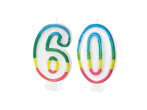 Świeczki cyferki z kolorową obwódką cyfra 60 - 8,5 cm - 2 szt.
