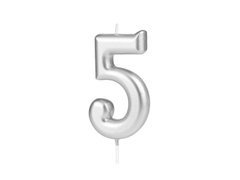 Świeczka cyferka srebrna - 5 - 1 szt.