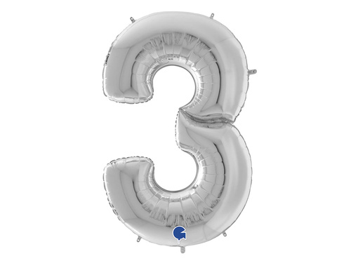 Balon foliowy cyfra 3 srebrna - 163 cm - 1 szt.