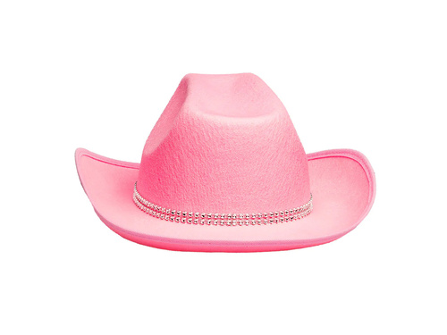 Kapelusz kowbojski z cyrkoniami różowy - 1 szt.