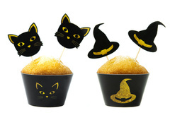 Zestaw dekoracji na babeczki Czarownica i kot - 12 szt.