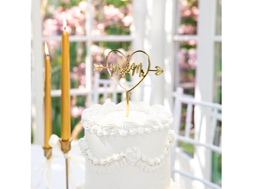 Topper z lustrzanej pleksi złoty na tort Mrs & Mr - 1 szt.