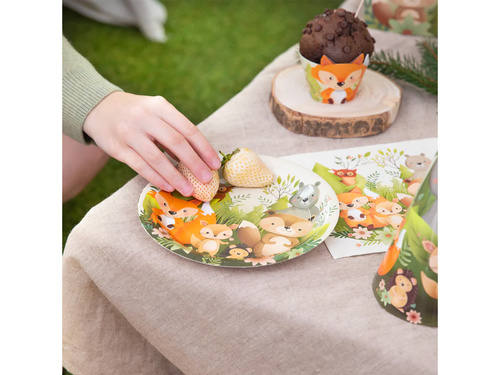 Talerzyki papierowe urodzinowe Leśni przyjaciele - 18 cm - 6 szt.