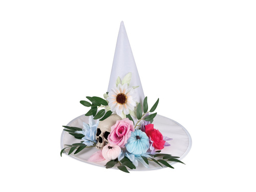 Kapelusz czarownicy z kwiatami na Halloween - 1 szt.