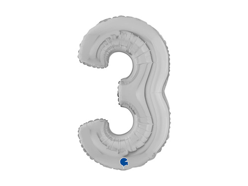 Balon foliowy cyfra 3 srebrny - 26" - 1 szt.
