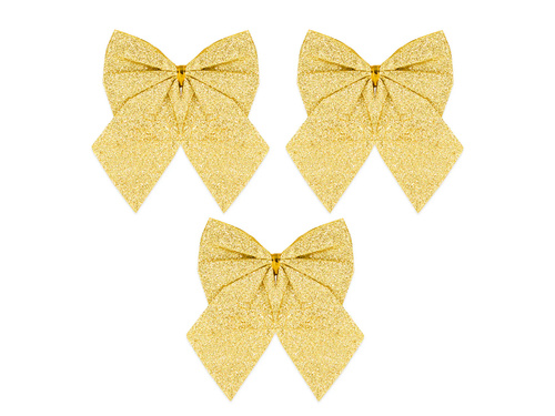 Kokardy złote brokatowe - 12 cm - 3 szt.