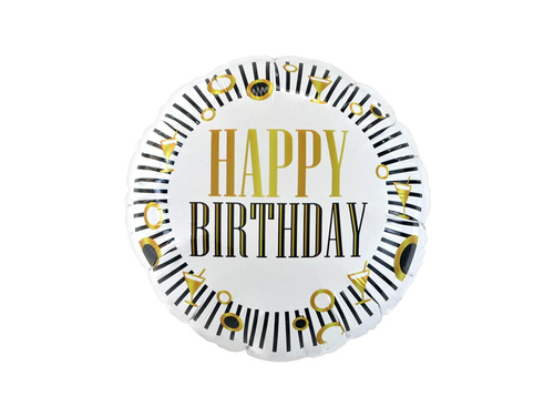 Balon foliowy Happy Birthday biało-czarne paski - 46 cm - 1 szt.