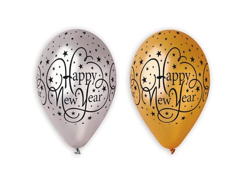 Balony Happy New Year z gwiazdkami - 31 cm - 6 szt.