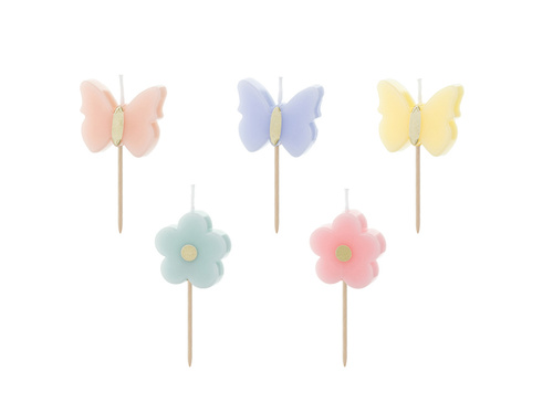 Świeczki pikery Motylki i kwiatki - 5 szt.
