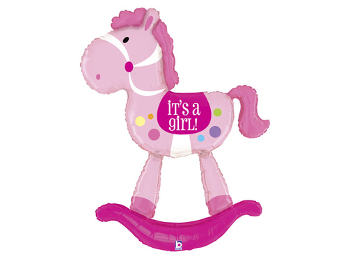 Balon foliowy Konik na biegunach It's a Girl - 150 cm - 1 szt.
