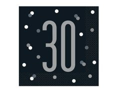 Serwetki urodzinowe czarne na trzydzieste urodziny - 33 cm - 16 szt.