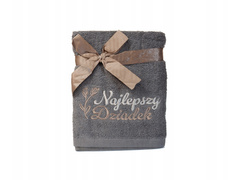 Ręcznik bawełniany z napisem Najlepszy Dziadek szary