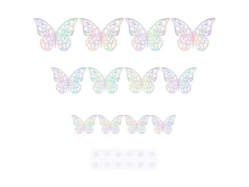 Naklejki motylki koronkowe holograficzne srebrne - 12 szt.