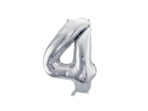 Balon foliowy cyfra 4 srebrna - 72 cm - 1 szt.