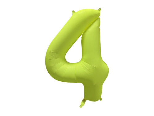 Balon foliowy cyfra 4 neonowy żółty - 86 cm - 1 szt.