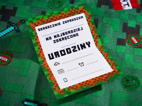 Zaproszenie urodzinowe Piksele - 6 szt.