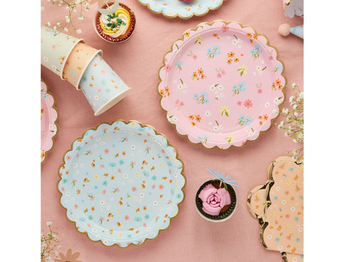 Talerzyki papierowe w Kwiatki - 23 cm - 8 szt.