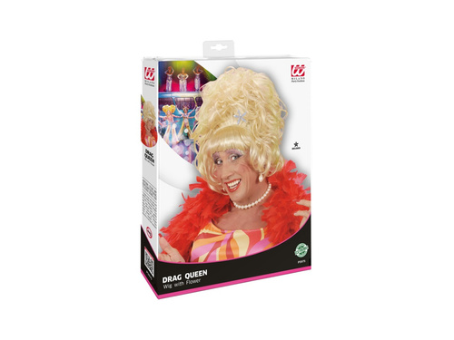 Blond peruka Drag Queen z kwiatem