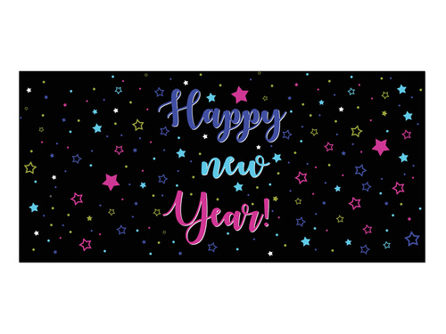 Plakat Happy New Year Kolorowe Gwiazdki - 70x33 cm