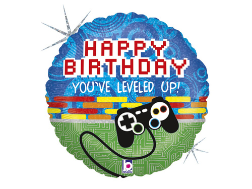 Balon foliowy Happy Birthday z kontrolerem do gier - 46 cm - 1 szt.