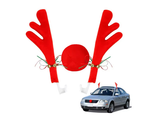 Dekoracja na samochód Rogi i nos renifera czerwone - 1 kpl.