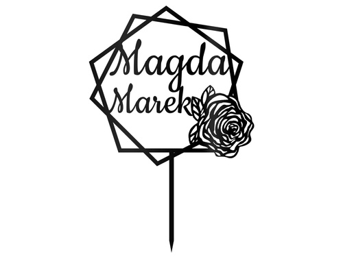 Topper z pleksi czarny na tort personalizowany na wesele - 18 cm