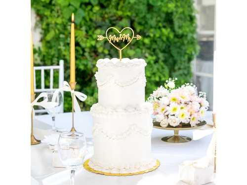 Topper z lustrzanej pleksi złoty na tort Mrs & Mr - 1 szt.