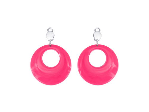 Kolczyki klipsy Koła różowe neonowe