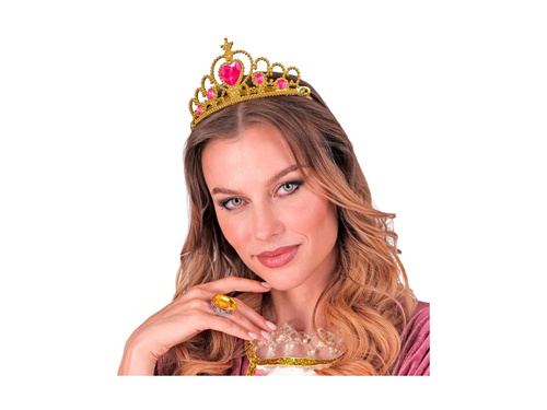 Złota tiara z różowymi klejnotami