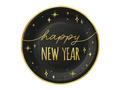 Talerzyki papierowe na Sylwestra Nowy Rok Happy New Year czarne - 18 cm - 6 szt.