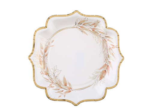 Talerzyki papierowe z brązowymi listkami - 21 cm - 10 szt.