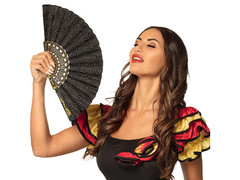 Wachlarz czarny ze złotymi zdobieniami - 1 szt.