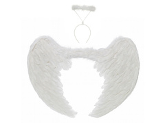 Zestaw skrzydła anioła białe 80 x 60 cm oraz Aureolka