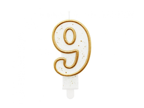 Świeczka cyferka ze złotą obwódką i brokatem - 9 - 1 szt.