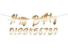 Baner Happy Birthday personalizowany złoty - 100 cm - 1 szt.