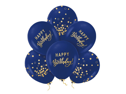 Balony lateksowe Happy Birthday granatowe - 30 cm - 6 szt.