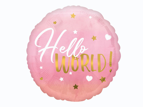 Balon foliowy Hello World! na Baby Shower różowy - 43 cm - 1 szt.