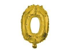 Balon foliowy cyfra 0 złota - 33 cm